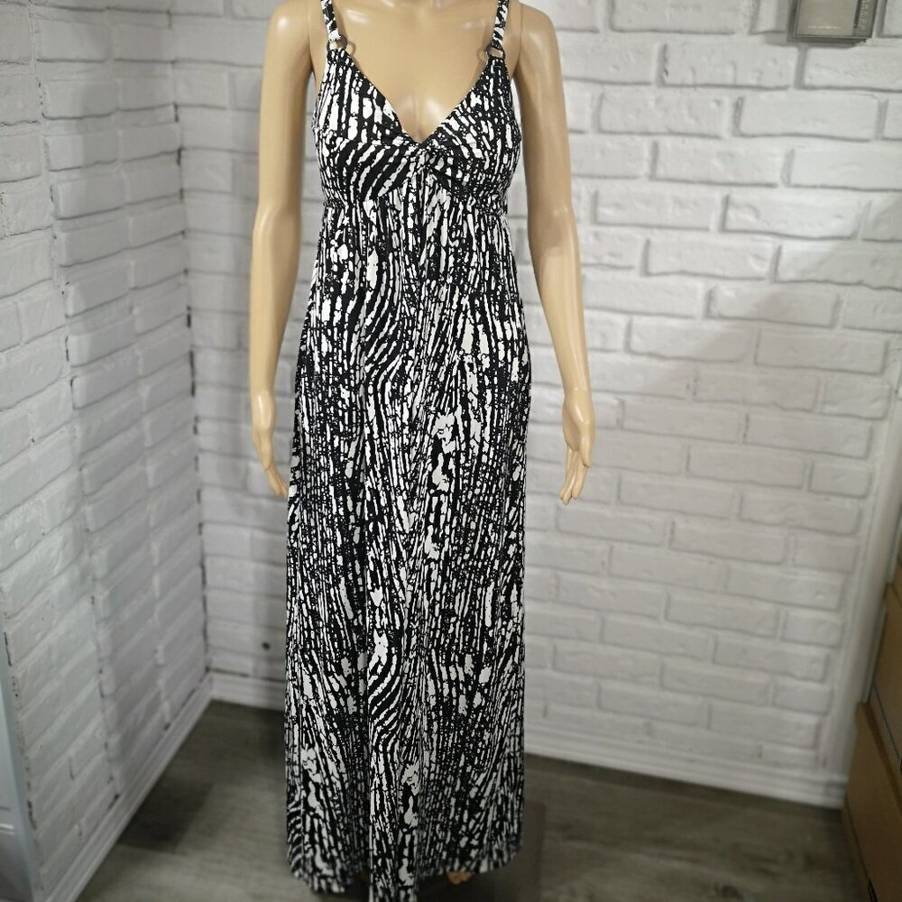 Simon Chang Ladies Size Small Black & White Pattern Sleeveless Maxi Dress